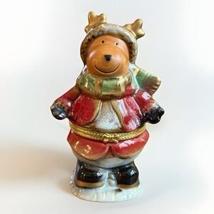 Christmas‎ Hinged Trinket Box Porcelain Limoge Santa Reindeer Teddy Bear